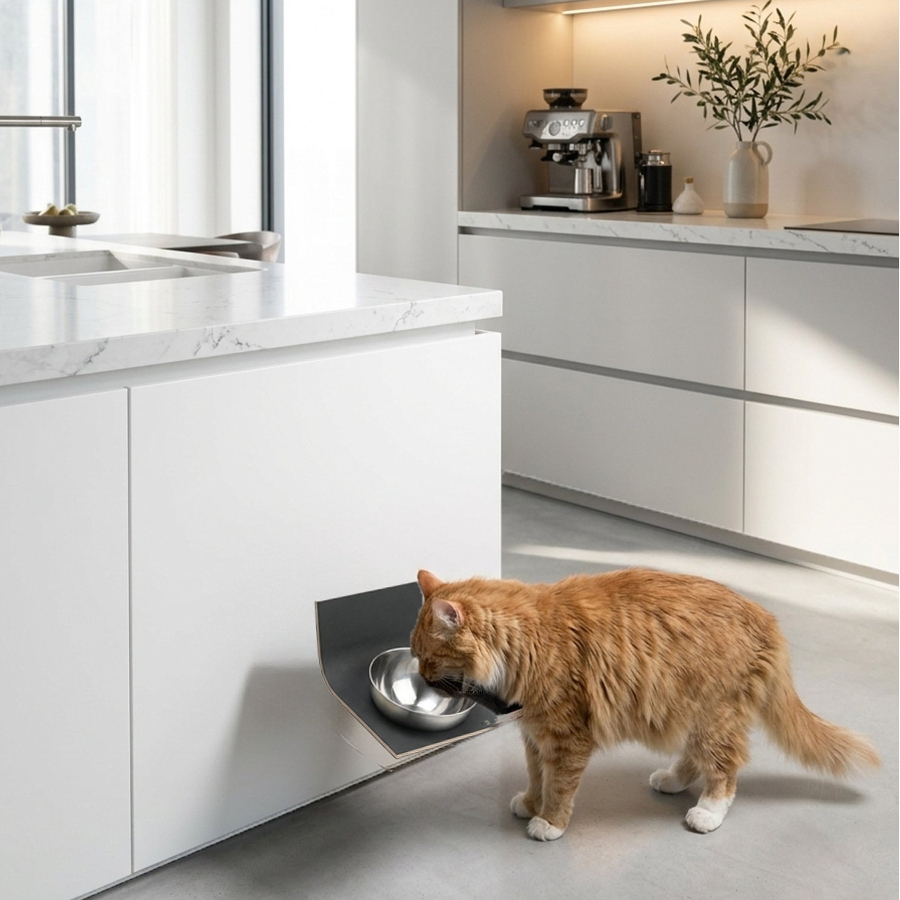 AERO-BOWL   Handmade Adjustable Wall-Mounted Cat Bowl – Ergonomic Design Splash Guard , Promotes Healthy Digestion, Stainless Steel, Easy Cleaning, Modern Aesthetic, Made in the USA