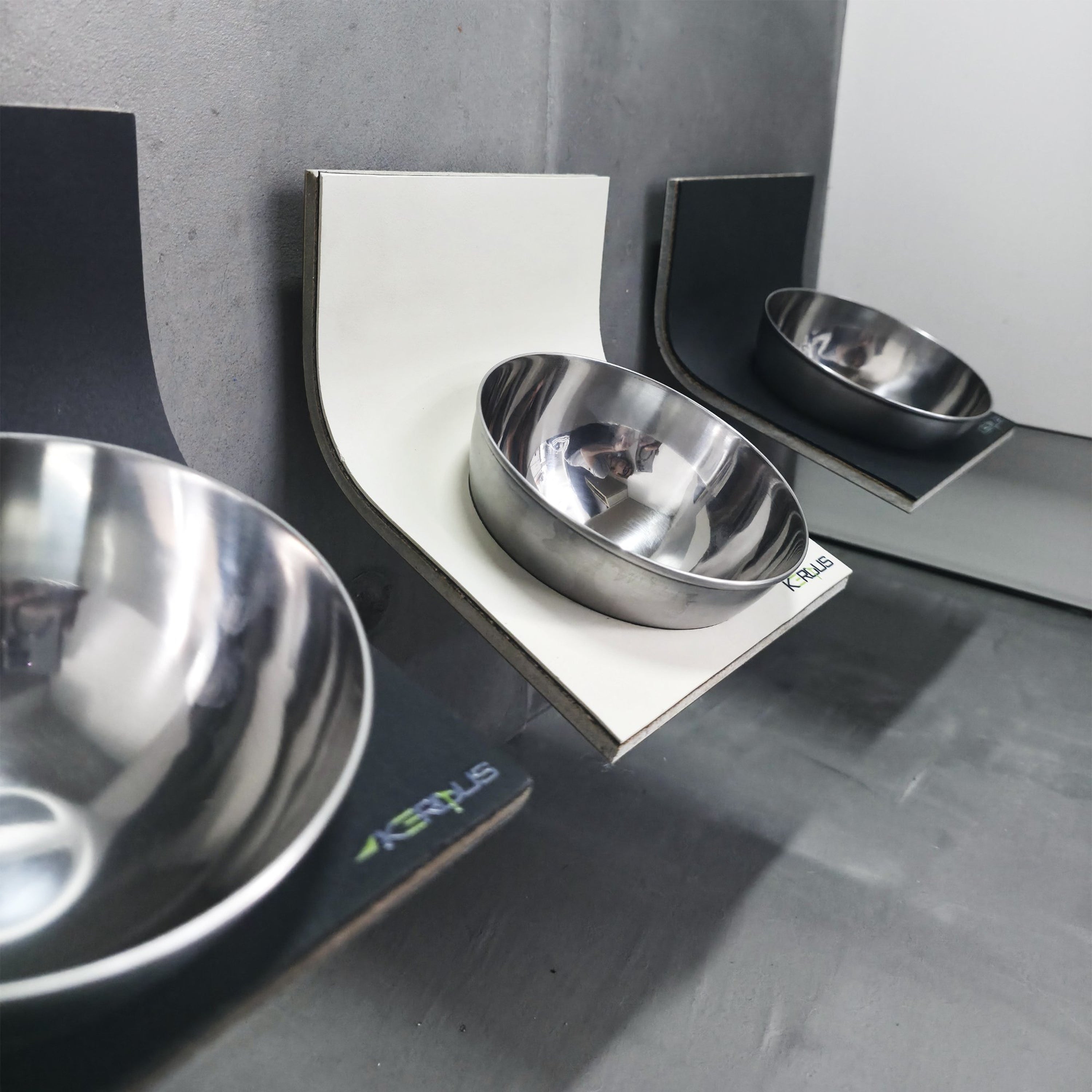 AERO-BOWL   Handmade Adjustable Wall-Mounted Cat Bowl – Ergonomic Design Splash Guard , Promotes Healthy Digestion, Stainless Steel, Easy Cleaning, Modern Aesthetic, Made in the USA