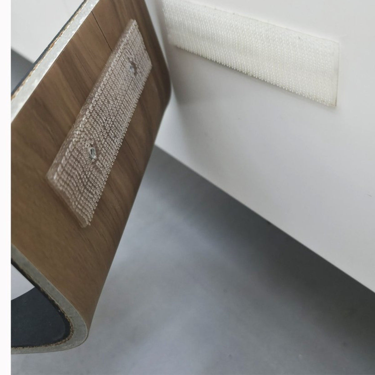 3M Dual Lock no-drill adhesive strips on the wall mounted cat bowl and the wall